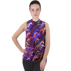 Fractal Rings Mock Neck Chiffon Sleeveless Top by Sparkle