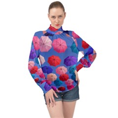 Rainbow Umbrella High Neck Long Sleeve Chiffon Top by Sparkle