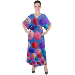 Rainbow Umbrella V-neck Boho Style Maxi Dress by Sparkle