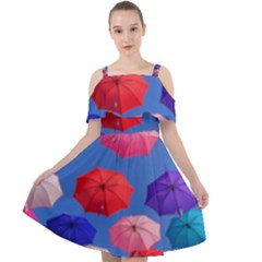 Rainbow Umbrella Cut Out Shoulders Chiffon Dress