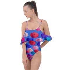 Rainbow Umbrella Drape Piece Swimsuit