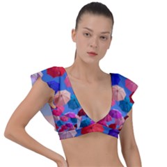 Rainbow Umbrella Plunge Frill Sleeve Bikini Top