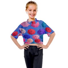 Rainbow Umbrella Kids Mock Neck Tee