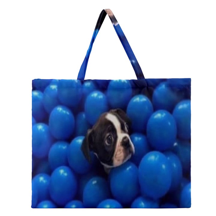 Cute Balls Puppy Zipper Large Tote Bag