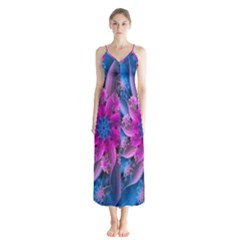 Fractal Flower Button Up Chiffon Maxi Dress by Sparkle