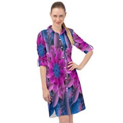 Fractal Flower Long Sleeve Mini Shirt Dress by Sparkle