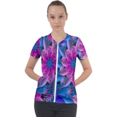 Fractal Flower Short Sleeve Zip Up Jacket by Sparkle