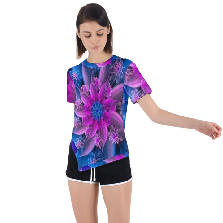 Fractal Flower Asymmetrical Short Sleeve Sports Tee