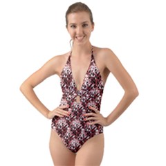 Digital Checkboard Halter Cut-out One Piece Swimsuit by Sparkle