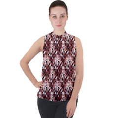 Digital Checkboard Mock Neck Chiffon Sleeveless Top by Sparkle