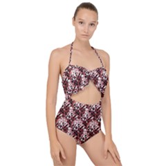 Digital Checkboard Scallop Top Cut Out Swimsuit by Sparkle