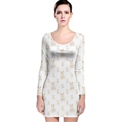 Happy Easter Motif Print Pattern Long Sleeve Velvet Bodycon Dress