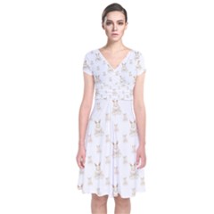 Happy Easter Motif Print Pattern Short Sleeve Front Wrap Dress