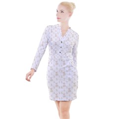 Happy Easter Motif Print Pattern Button Long Sleeve Dress by dflcprintsclothing