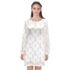 Happy Easter Motif Print Pattern Long Sleeve Chiffon Shift Dress 