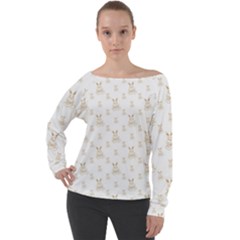 Happy Easter Motif Print Pattern Off Shoulder Long Sleeve Velour Top