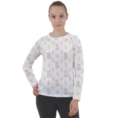 Happy Easter Motif Print Pattern Women s Long Sleeve Raglan Tee