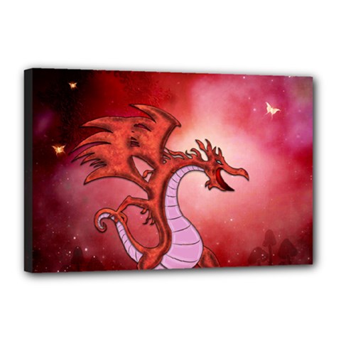 Funny Cartoon Dragon With Butterflies Canvas 18  X 12  (stretched)