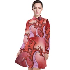 Funny Cartoon Dragon With Butterflies Long Sleeve Chiffon Shirt Dress