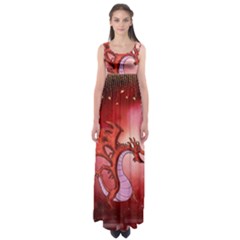 Funny Cartoon Dragon With Butterflies Empire Waist Maxi Dress by FantasyWorld7