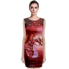 Funny Cartoon Dragon With Butterflies Classic Sleeveless Midi Dress by FantasyWorld7