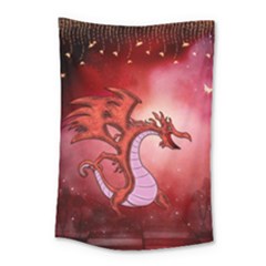 Funny Cartoon Dragon With Butterflies Small Tapestry by FantasyWorld7