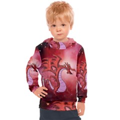 Funny Cartoon Dragon With Butterflies Kids  Hooded Pullover by FantasyWorld7