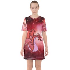 Funny Cartoon Dragon With Butterflies Sixties Short Sleeve Mini Dress by FantasyWorld7