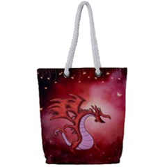 Funny Cartoon Dragon With Butterflies Full Print Rope Handle Tote (small)