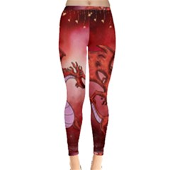 Funny Cartoon Dragon With Butterflies Inside Out Leggings by FantasyWorld7