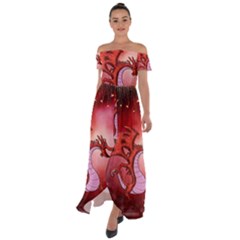 Funny Cartoon Dragon With Butterflies Off Shoulder Open Front Chiffon Dress by FantasyWorld7