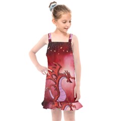 Funny Cartoon Dragon With Butterflies Kids  Overall Dress by FantasyWorld7