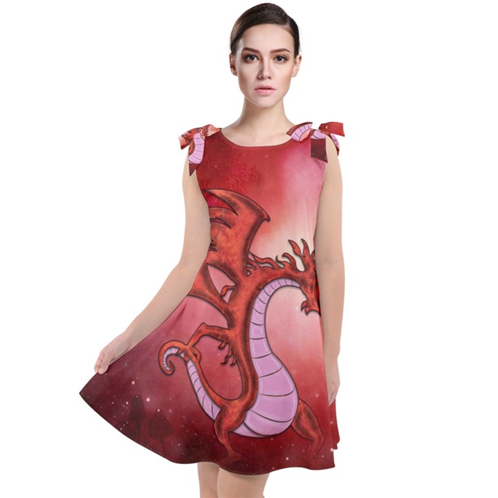 Funny Cartoon Dragon With Butterflies Tie Up Tunic Dress