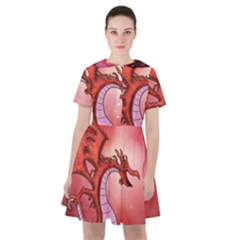 Funny Cartoon Dragon With Butterflies Sailor Dress by FantasyWorld7