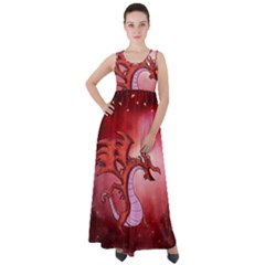 Funny Cartoon Dragon With Butterflies Empire Waist Velour Maxi Dress by FantasyWorld7