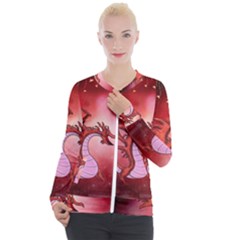 Funny Cartoon Dragon With Butterflies Casual Zip Up Jacket by FantasyWorld7