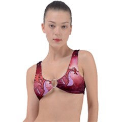 Funny Cartoon Dragon With Butterflies Ring Detail Bikini Top