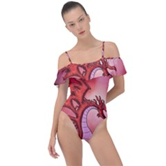 Funny Cartoon Dragon With Butterflies Frill Detail One Piece Swimsuit by FantasyWorld7