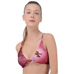 Funny Cartoon Dragon With Butterflies Knot Up Bikini Top by FantasyWorld7