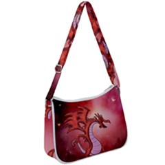 Funny Cartoon Dragon With Butterflies Zip Up Shoulder Bag by FantasyWorld7