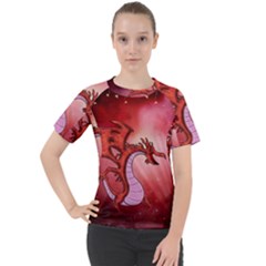 Funny Cartoon Dragon With Butterflies Women s Sport Raglan Tee