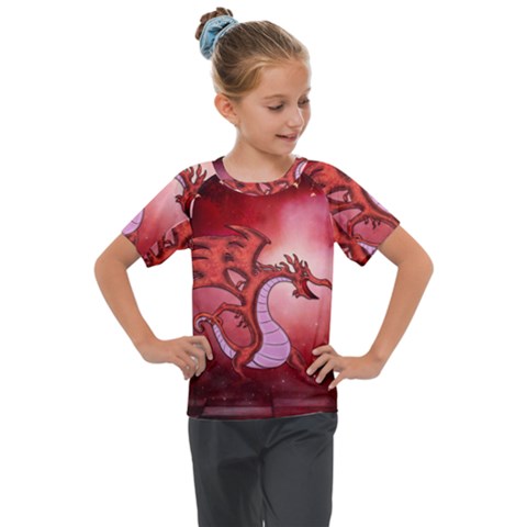 Funny Cartoon Dragon With Butterflies Kids  Mesh Piece Tee by FantasyWorld7