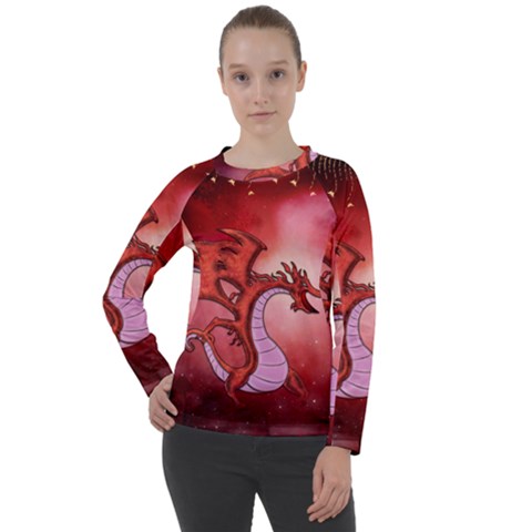 Funny Cartoon Dragon With Butterflies Women s Long Sleeve Raglan Tee by FantasyWorld7