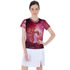 Funny Cartoon Dragon With Butterflies Women s Sports Top