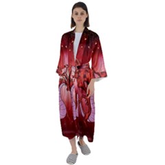 Funny Cartoon Dragon With Butterflies Maxi Satin Kimono