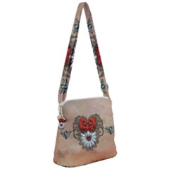 Wonderful Elegant Heart Zipper Messenger Bag by FantasyWorld7