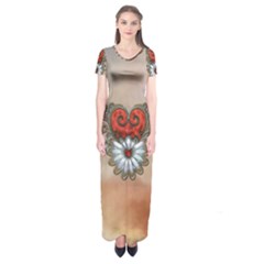 Wonderful Elegant Heart Short Sleeve Maxi Dress by FantasyWorld7