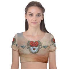 Wonderful Elegant Heart Velvet Short Sleeve Crop Top  by FantasyWorld7