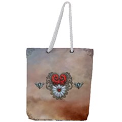 Wonderful Elegant Heart Full Print Rope Handle Tote (large) by FantasyWorld7