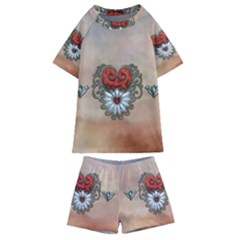 Wonderful Elegant Heart Kids  Swim Tee And Shorts Set by FantasyWorld7